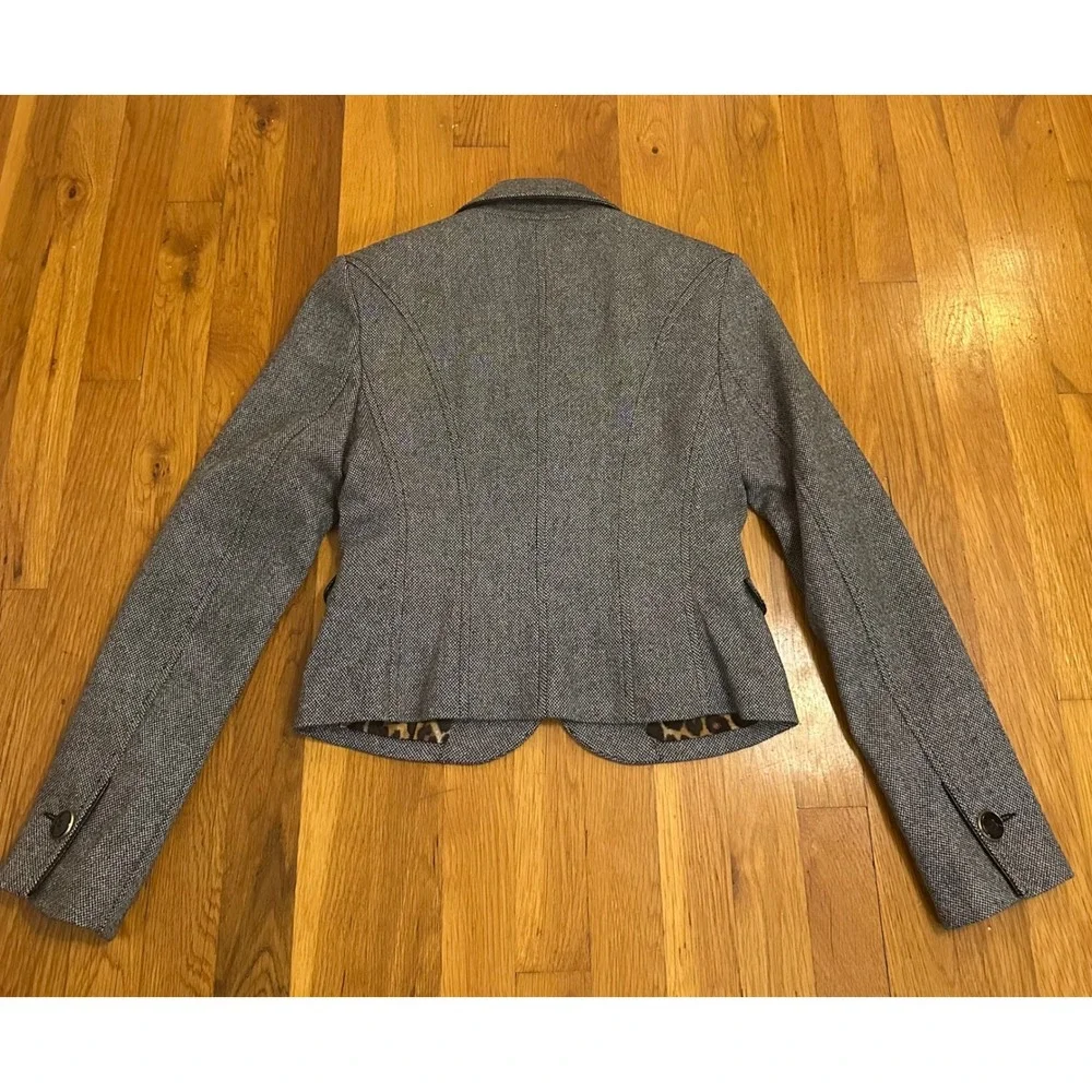 Express Design Studio Grey Herringbone Wool Skirt Suit Leopard Lining Size 2